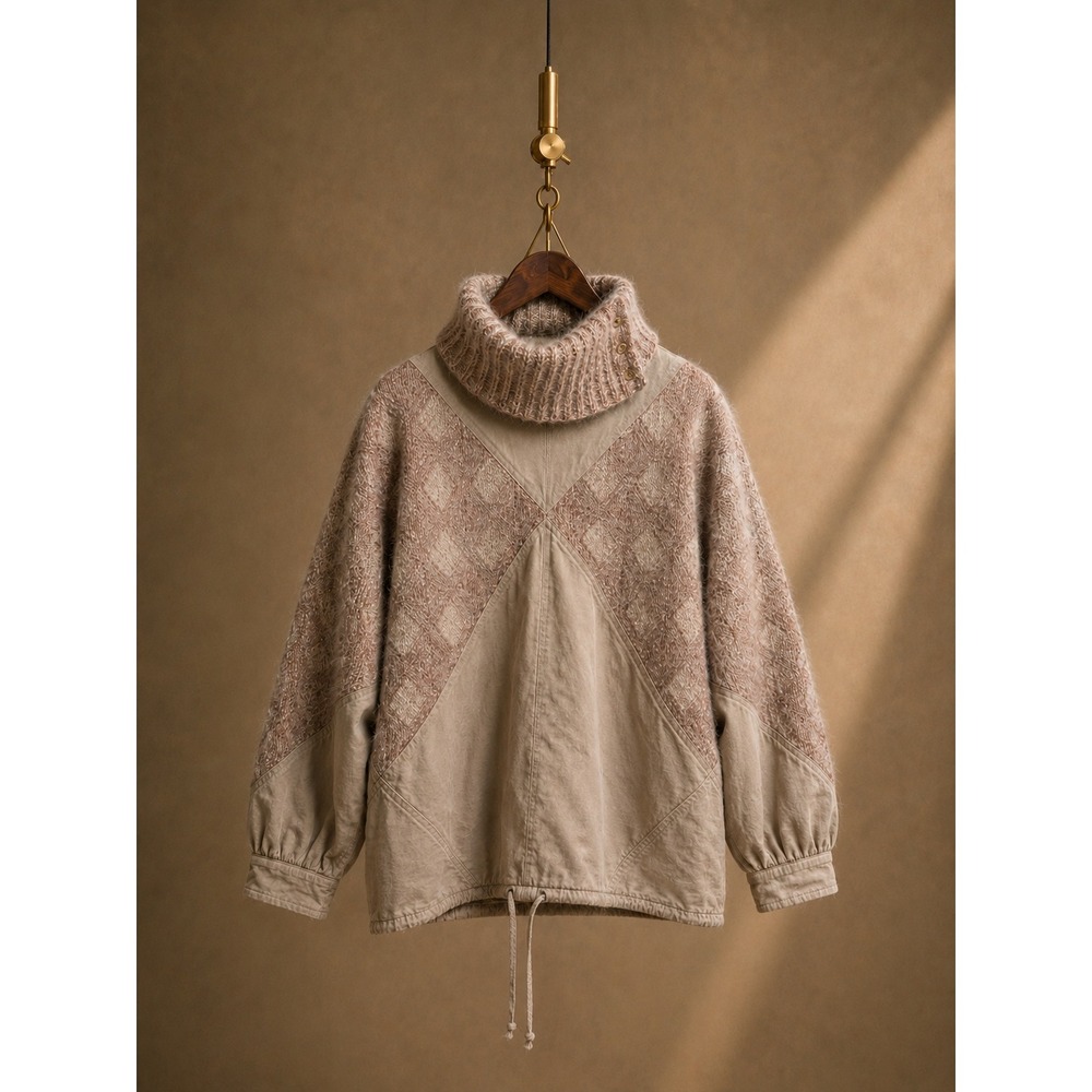 Vtg 80s Bogner West Germany Mohair Alpaca Ski Pullover 38/M Convertible Cowlneck